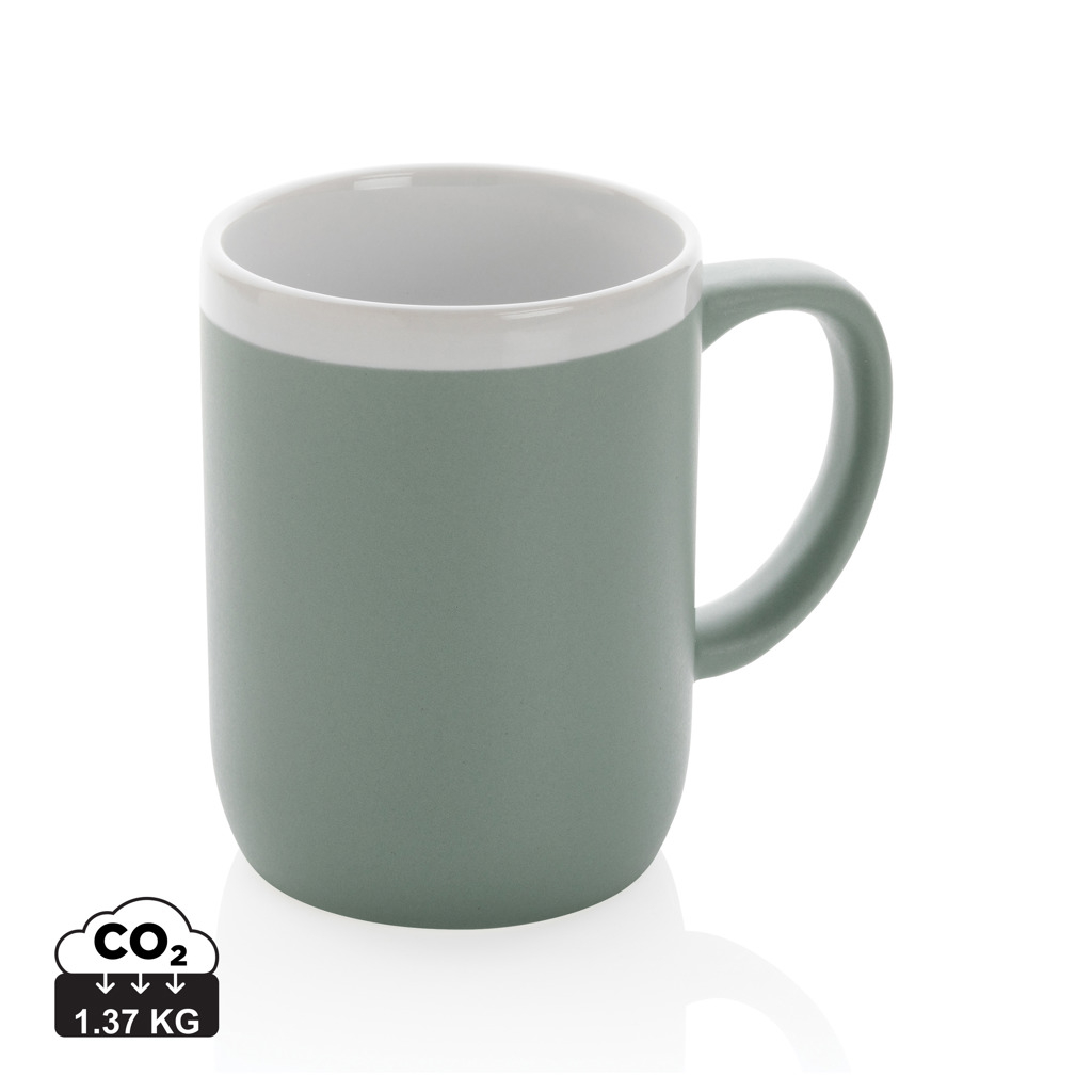 Mug mat publicitaire bord blanc 300 ml Vert / Blanc